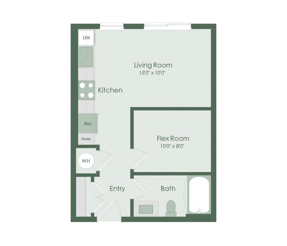 Floor plan for studio, 1 bath, 450 sqft